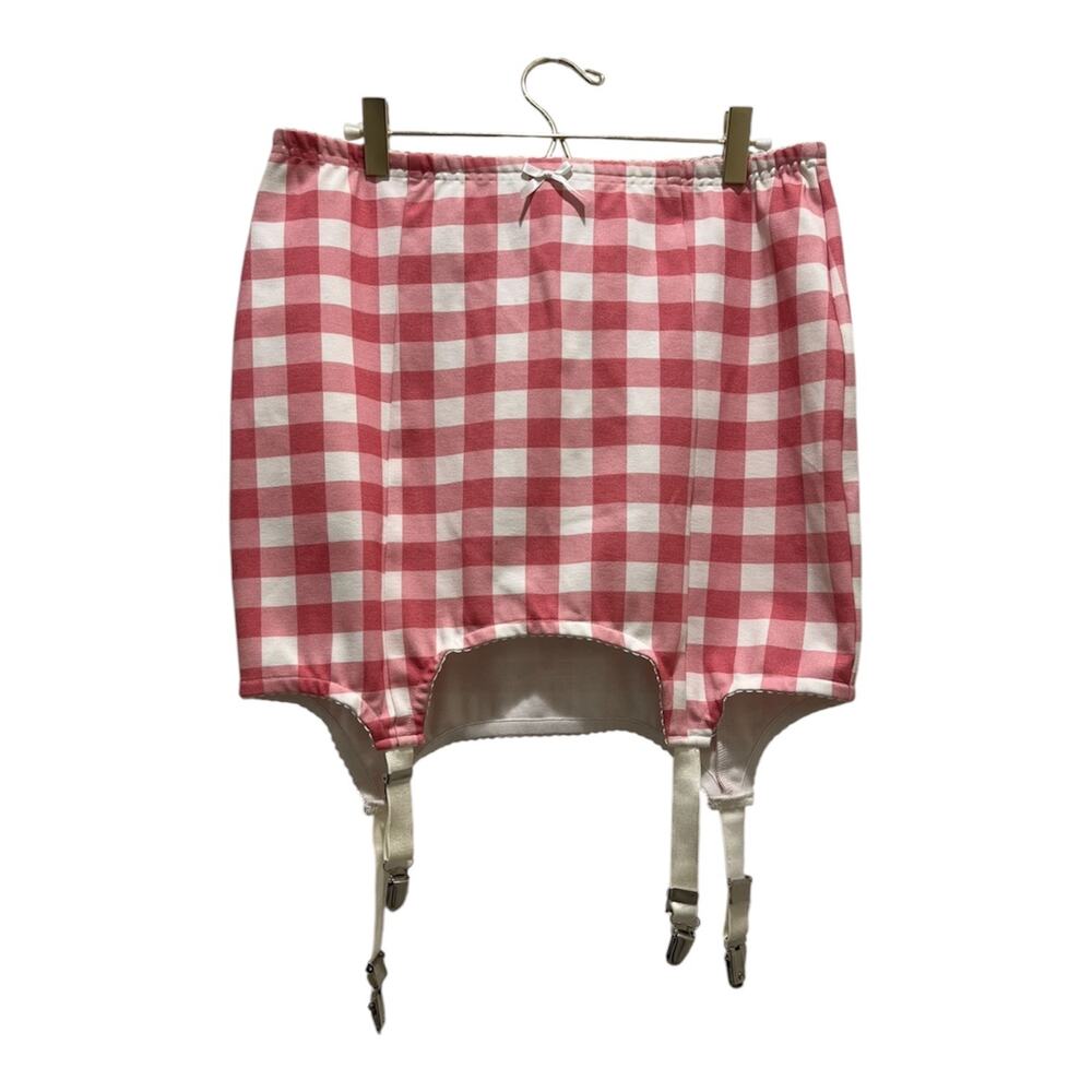 Current Mood Pink Gingham Garter Skirt L Coquette Lingerie Suspender Skirt Y2K - Picture 8 of 10